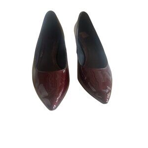 Brian Atwood Burgundy & Black Patent Leather Block Heel Pumps Size 10